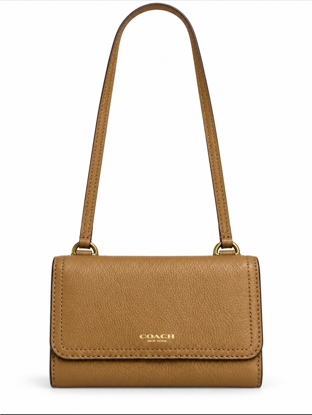 Coach Pebbled Leather Wallet on a Strap Crossbody in Saddle Brown